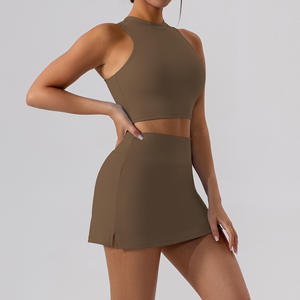 Nuevos chalecos acolchados de talla grande para <span class=keywords><strong>mujer</strong></span>, faldas de tenis de entrenamiento, pantalones cortos con cuello redondo y sensación desnuda, de Yoga Tops, ropa deportiva - Product Image 4