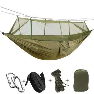 Aanpasbare Logo Afdrukken Lichtgewicht Hangmat Schommel Draagbare Hangende Outdoor Camping Hangmat Tent Met Muskietennetten