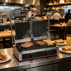 Ribbed Griddle Panini Press Machine Multi Functional <b>Breakfast</b> <b>Maker</b> for Sandwich Steak Restaurant Catering - Product Image 1