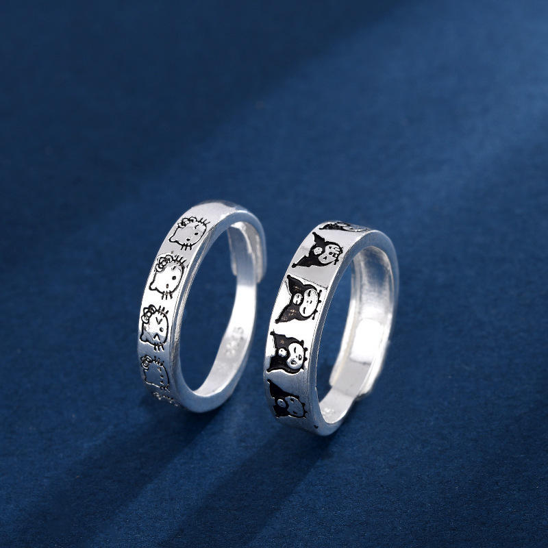 New Arrivals Kawaii H Kitty Couple Ring Sanrio Necklace Cartoon Girlfriend  Rings