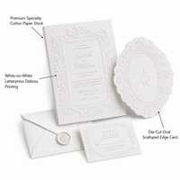 Suite d'invitations de mariage personnalisées de luxe en typographie à l'encre vive, gaufrées à sec, motif floral, en papier coton, découpées avec doublure d'enveloppe et carte RSVP