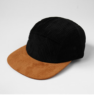 Gorra de campamento de 5 paneles personalizada Sombrero de pana en blanco liso con ala de gamuza