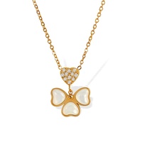 Colliers de mode 2024 vente en gros en acier inoxydable plaqué or Hotan Jade amour diamant ensemble trèfle à quatre feuilles collier sans ternissement