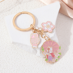 Lovely Cute Japanese Zinc Alloy Enamel Carabiner Keychain Cherry Blossom Kimono Umbrella <strong>Sweet</strong> Style Women Girls Friendship <strong>Gift</strong> - Product Image 6