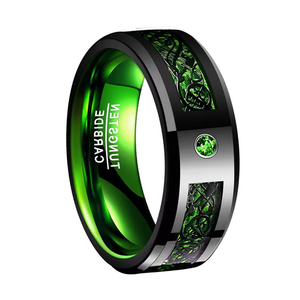 แหวนทังสเตนสตีลหรูหราประดับลายมังกรดำ คาร์บอนไฟเบอร์สีน้ำเงิน แดง เขียว สำหรับผู้ชาย แหวนแฟชั่นทังสเตนสตีล - Product Image 3