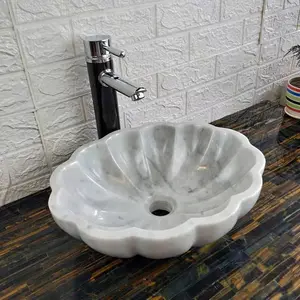 HZX forma Irregular diseño único de lujo grano de piedra baño encimera lavabo de baño lavabo de mármol blanco