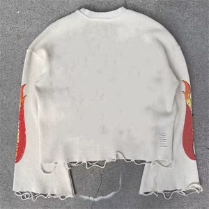 Thời Trang Phố Tùy Chỉnh Hip Hop Kỹ Thuật Số In Quá Khổ Cotton Đau Khổ Dệt Kim Waffle Cắt loe Dài Tay Áo Người Đàn Ông Của T-Shirt - Product Image 3