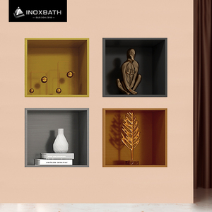<span class=keywords><strong>Niche</strong></span> de douche en acier inoxydable 30x30x12cm, pas de <span class=keywords><strong>carrelage</strong></span> requis, rangement encastré pour salle de bain avec finition or rose pour appartements - Product Image 3