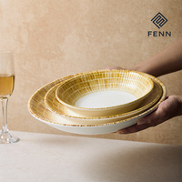 Service de vaisselle en porcelaine FENN, style vacances de luxe, motif en rotin tressé, assiettes et bols en céramique pour hôtel et mariage