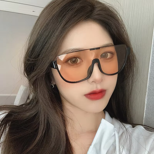 Lunettes de soleil demi-cerclées sans monture, teinte orange, unisexe, surdimensionnées, protection UV400, confortables, en stock usine, vente en gros - Product Image 3
