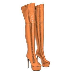 Wide Fit Size 47 Women Metallic Back Zipper Long <b>Boots</b> Extreme Slim Heels Thick Platform Over the Knee Booties Dance Shoes - Product Image 6