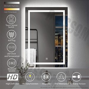 CE fabricante casa decoração retângulo bluetooth espelho parede inteligente vidro retroiluminado luz LED espelho