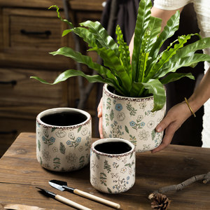 Pot de fleurs en céramique vintage, design rustique de ferme, pour plantes succulentes, orchidée papillon, balcon créatif, pot extérieur - Product Image 2