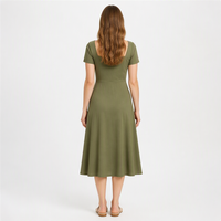 Robe décontractée pour femme, col carré, manches courtes, longueur midi, en rayonne 200 GSM, coupe trapèze, respirante, été, personnalisable avec logo OEM