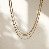 Collier superposé 3 couches pour femme, ton or, chaîne à chevrons Figaro perlée, bijoux empilables en acier inoxydable, vente en gros