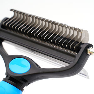 专业制造商猫狗宠物二合一毛发除毛和除毛底漆耙钢齿梳美容刷工具 - Product Image 6