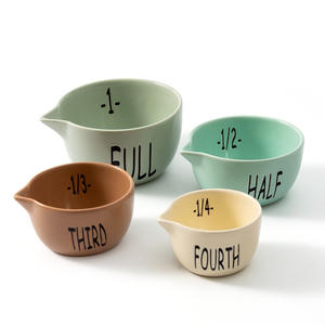 Ensemble de tasses à mesurer en céramique 1/4 1/3 1/2 pleine taille pour la pâtisserie, outils de cuisine avec bec verseur, design couleur unie - Product Image 5