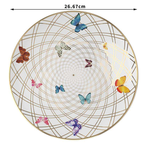 Plato de Cerámica con Mariposas Coloridas para Fiestas, Banquetes, Bodas, Vajilla con Borde Dorado, Platos de Porcelana para Pan y Cena - Product Image 3