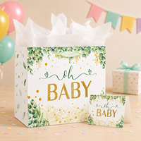 Set Tas Kado Kertas Bayi Mewah dengan Kartu Ucapan, Kertas Tisu, dan Pegangan Pita yang Serasi untuk Kemasan Kado Pakaian Bayi Baru Lahir