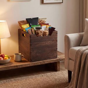 Caja de almacenamiento de madera maciza de 28cm multiusos con asa lateral para organizar libros, documentos, uso doméstico - Product Image 1