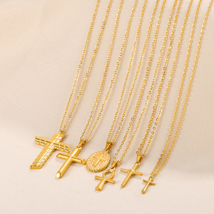 Kalung Liontin Emas Lapis 18K Custom CAIOOCHE, Kalung Salib Sederhana dari Baja Anti Karat, Perhiasan Fashion untuk Wanita - Product Image 4