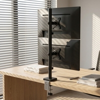 Nouveau support double moniteur en acier allié robuste, compatible écrans incurvés jusqu'à 32 pouces, pivotant et inclinable à 90°, réglable en hauteur, fixation par pince
