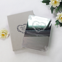 Invitation de mariage en acrylique argenté miroir, couronne florale personnalisée imprimée, avec boîte cadeau doublée de satin