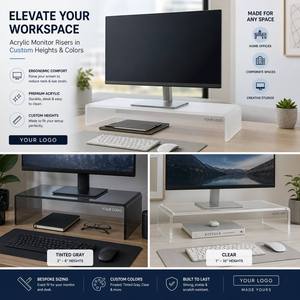 Support d'écran en acrylique massif personnalisé, imprimé UV, support ergonomique pour ordinateur portable, organisateur de bureau pour le rangement des ordinateurs de bureau et domestiques - Product Image 3