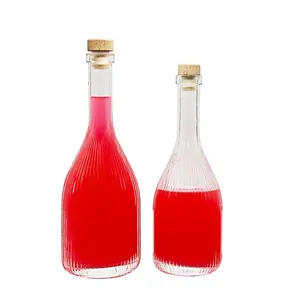 2021 New product 500ml Vertical Stripe Cranberry Wine And Ice Wine Glass Bottle Sparkling Drink With Cork