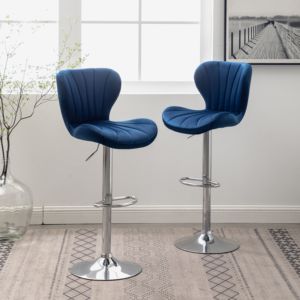 DB Ellston Set of 2 Adjustable Height Blue PU Upholstered <b>Swivel</b> <b>Barstools</b> Simple Design Farmhouse Suitable - Product Image 3