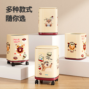 Creative Cartoon Plastic Trash Can With Wheels And Lid Cylindrical Indoor Home Bedroom Living Room Storage 1.4kg - Product Image 1