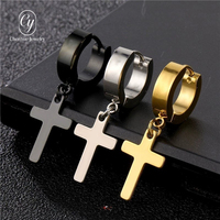 Boucles d'oreilles créoles pendantes en acier inoxydable avec pendentif croix, style Hip Hop, pour hommes et femmes, vente en gros