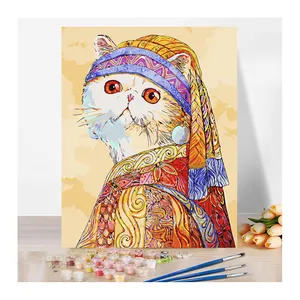 Kit <span class=keywords><strong>de</strong></span> pintura famosa <span class=keywords><strong>de</strong></span> dibujos animados al por mayor DIY pintura por números gato pintura al óleo por número Animal - Product Image 1