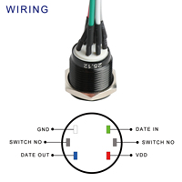 Interrupteur à bouton-poussoir momentané 16mm 19mm 22mm WS2812 LED RGB 1NO avec fils, étanche IP67, tête plate en aluminium, interrupteur tricolore