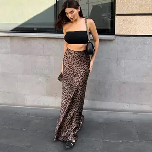 2024 Summer Streetwear Women Vintage Leopard Print Skirt High Waist Long Skirt Fashion Sexy Elegant Maxi Skirts