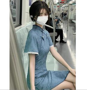 Ecoparty verano mejorado estilo chino nacional <span class=keywords><strong>azul</strong></span> Cheongsam vestido temperamento elegante Retro Delgado tradicional Tarde Qing <span class=keywords><strong>Qipao</strong></span> - Product Image 2