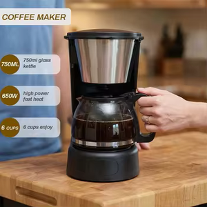 Cafetière américaine à filtre de 4 à 6 tasses avec corps en plastique, puissance de 750 W, carafe en verre, capacité de 0,5 à 1,2 L pour la maison et le bureau - Product Image 2