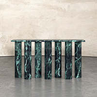 Table console en marbre Verde Alpi de luxe, pieds cylindriques géométriques modernes, table d'entrée pour couloir, meubles en pierre naturelle