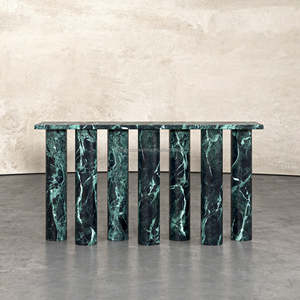 Table console en marbre Verde <span class=keywords><strong>Alpi</strong></span> de luxe, pieds cylindriques géométriques modernes, table d'entrée pour couloir, meubles en pierre naturelle - Product Image 1