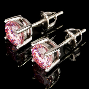 Joyería Fina de Plata de Ley 925 para Mujer, Aretes Blancos con Moissanita de Color Rosa de Corte Brillante de 5 mm y 6,5 mm, Certificado VVS GRA - Product Image 1