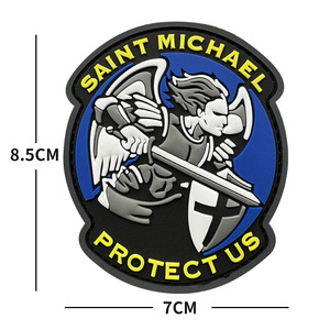 En stock, patch tactique en PVC souple, époxy, avec ruban adhésif magique, rond, fabriqué en Chine, Saint-Michel Protège-nous - Product Image 2