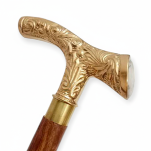 Poignée plate en laiton vintage de haute qualité, finition polie, pierre transparente, réglable, marron uni, pliable en 3, en bois fait main, style Art Déco - Product Image 1