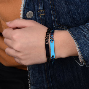 Classique Gravé Logo Bijoux Cadeau En Acier Inoxydable <span class=keywords><strong>Gourmette</strong></span> Cubain Lien Chaîne Bracelet Pour Les Couples - Product Image 5