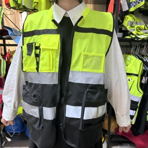 Áo phản quang công trình, giao thông, chất liệu OEM, màu vàng đen, độ phản quang cao, nhiều túi, có ô đựng thẻ nhân viên - Product Image 4