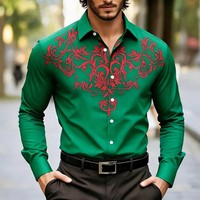 Chemise à manches longues pour homme, motif baroque, col boutonné, chemise décontractée