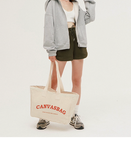 再利用可能なカスタマイズされた文字ロゴプリントショッピングコットンキャンバスアクティブライフスタイルジム用スポーティトートバッグ - Product Image 6