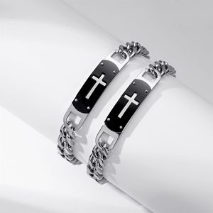 Pulsera de Acero Inoxidable para Hombre 2026, Diseño de Cruz Calada, Cadena Ajustable, Estilo Punk, Baño de Plata Negra, Curvada, para Aniversario - Product Image 1