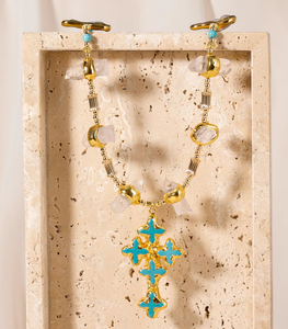 Exquisito colgante de Cruz de moda perla natural cuarzo blanco turquesa <span class=keywords><strong>20</strong></span> pulgadas colgante collar para mujer regalo fiesta - Product Image 4