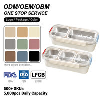 Boîte à bento rectangulaire moderne en acier inoxydable SUS304 de qualité supérieure avec couvercle en PC, paroi extérieure de qualité alimentaire, étanche, 2-3 compartiments