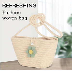 Borsa da Spiaggia Estiva per Donna di Grande Capacità, in Corda di Cotone Intrecciata con Motivo Floreale, Fodera in <span class=keywords><strong>Lino</strong></span>, Portatile con Manico in Bambù - Product Image 1